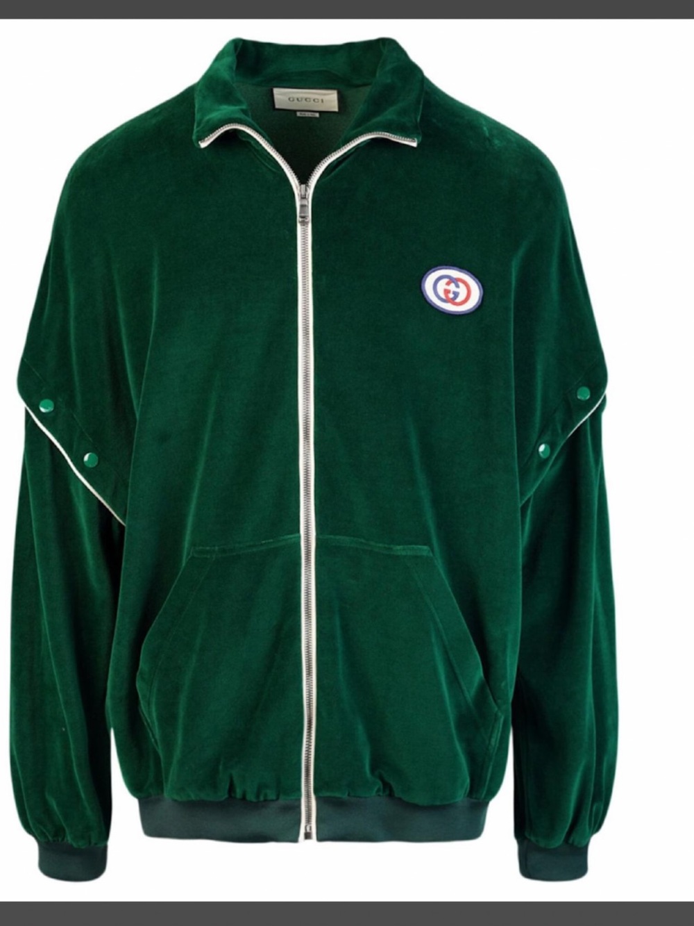 Gucci Emerald Green Velour Zip Jacket with Chest Patch